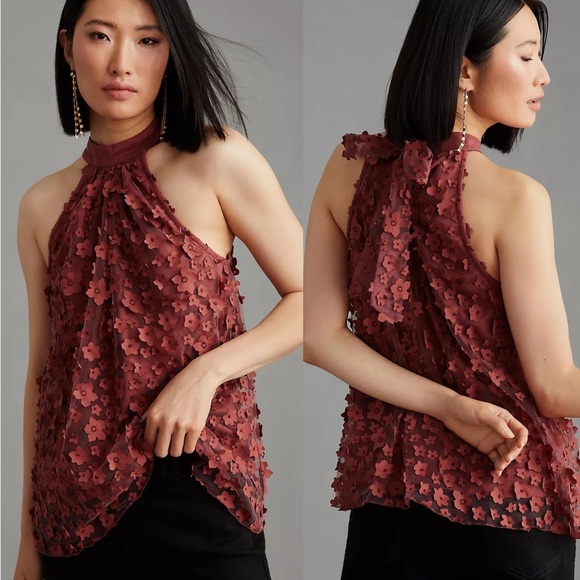 Anthropologie Eva Franco 3D Floral Halter Top - Picture 1 of 7